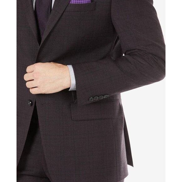Calvin Klein Men's Slim-Fit Wool Suit Jacket Eggplant Purple Plaid Size 42R $450 - Picture 5 of 5